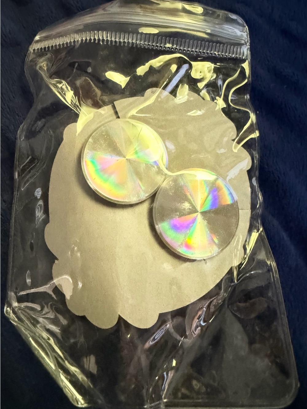 Vintage Diffraction Clip On Earrings Iridescent Rainbow Mid Century Jewelry